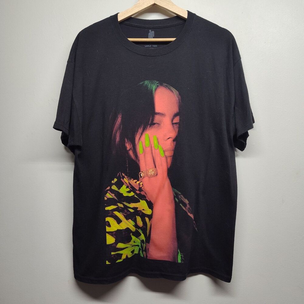 Billie Eilish 2020 World Tour Shirt Women L Black Short Sleeve Goth Pop Concert
